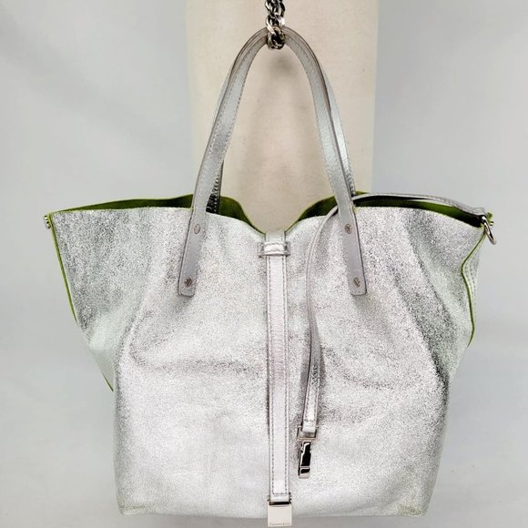 Tiffany & Co. Handbags - AUTHENTIC TIFFANY & CO Reversible Leather Tote Bag Chartreuse Green and Platinum